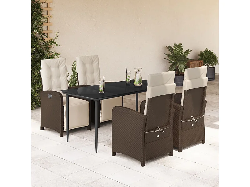 5 pcs conjunto jantar p/ jardim c/ almofadões vime PE castanho