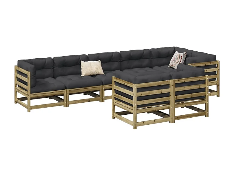 Salon de jardin 8 pcs avec coussins bois de pin imprégné