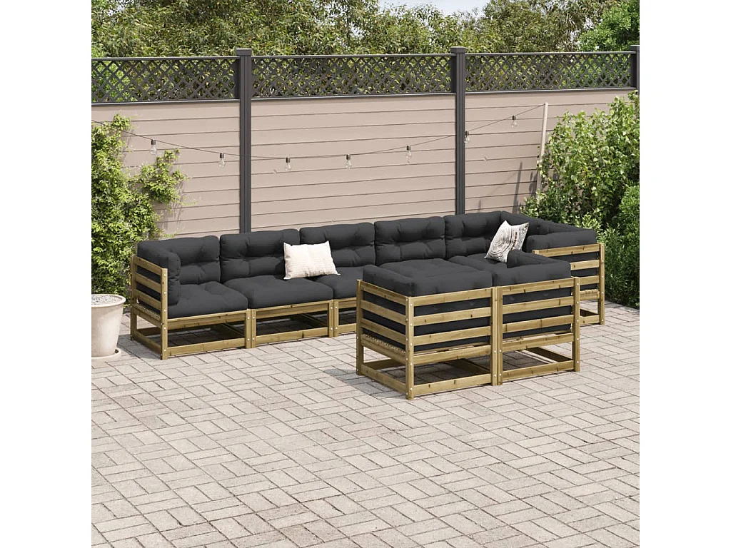 Salon de jardin 8 pcs avec coussins bois de pin imprégné