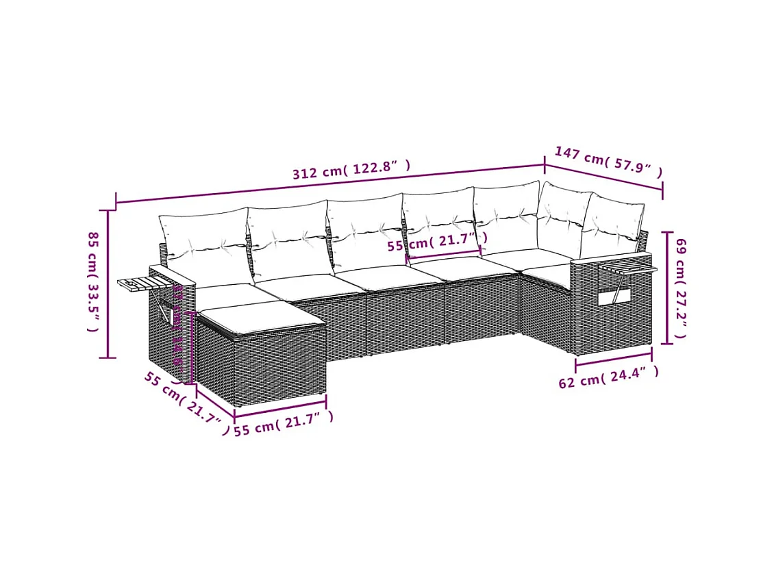 Salon de jardin avec coussins 7 pcs beige résine tressée