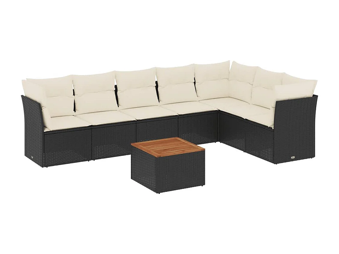 8 pcs conjunto sofás de jardim com almofadões vime PE preto