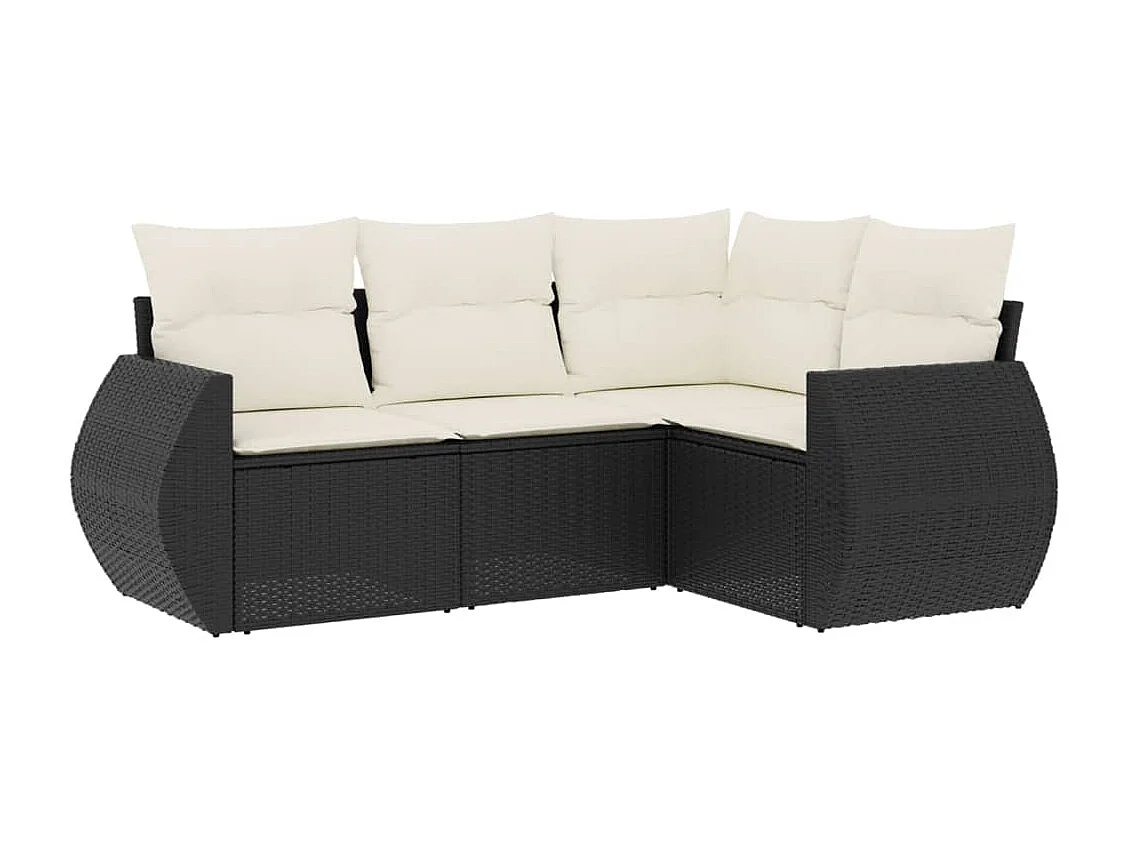 4-tlg. Garten-Sofagarnitur mit Kissen Schwarz Poly Rattan