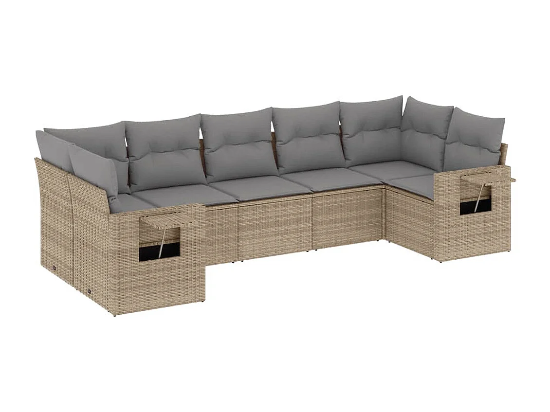 Salon de jardin avec coussins 7 pcs beige résine tressée