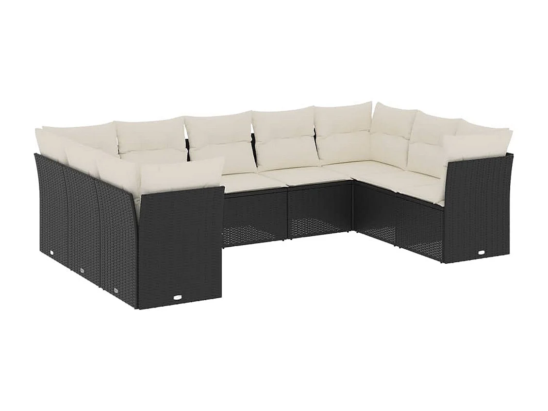 Set Divani da Giardino 9 pz con Cuscini Nero in Polyrattan