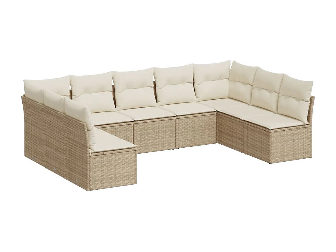 Salon de jardin avec coussins 9 pcs beige résine tressée