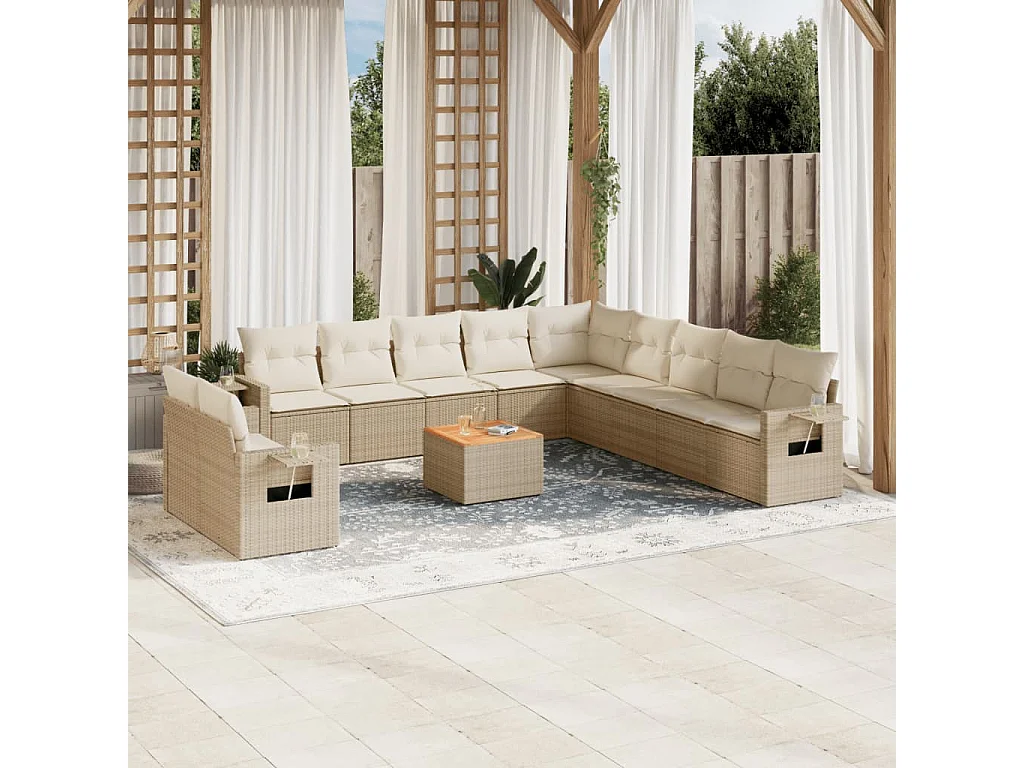 Salon de jardin avec coussins 12 pcs beige résine tressée