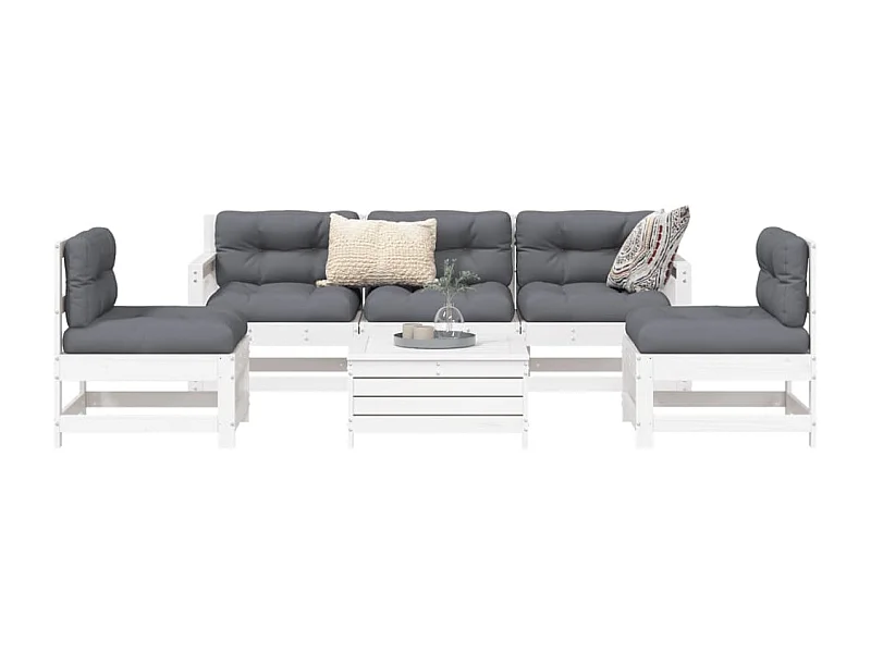 Set Divani da Giardino 6 pz Bianco in Legno Massello di Pino