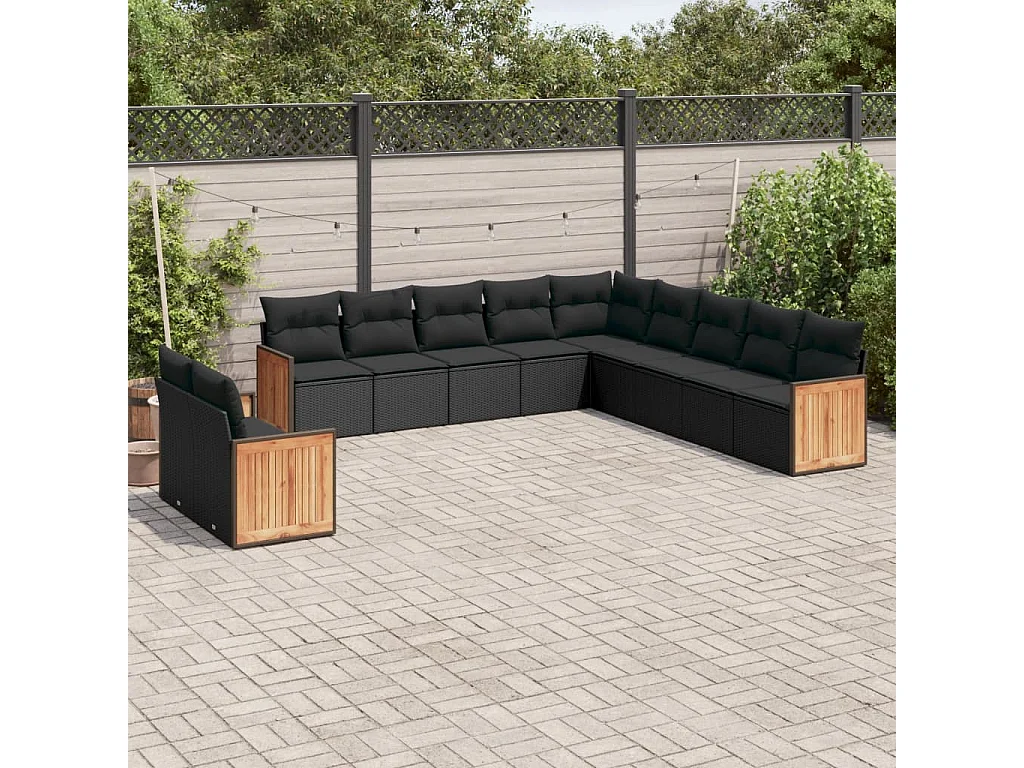 Set Divani da Giardino 11 pz con Cuscini in Polyrattan Nero