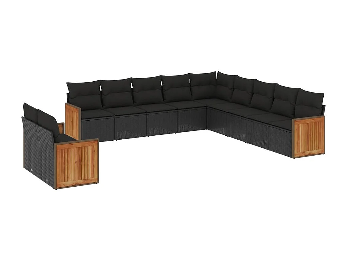 Set Divani da Giardino 11 pz con Cuscini in Polyrattan Nero