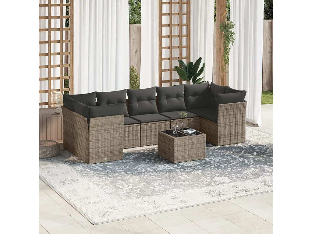 8-tlg. Garten-Sofagarnitur mit Kissen Grau Poly Rattan