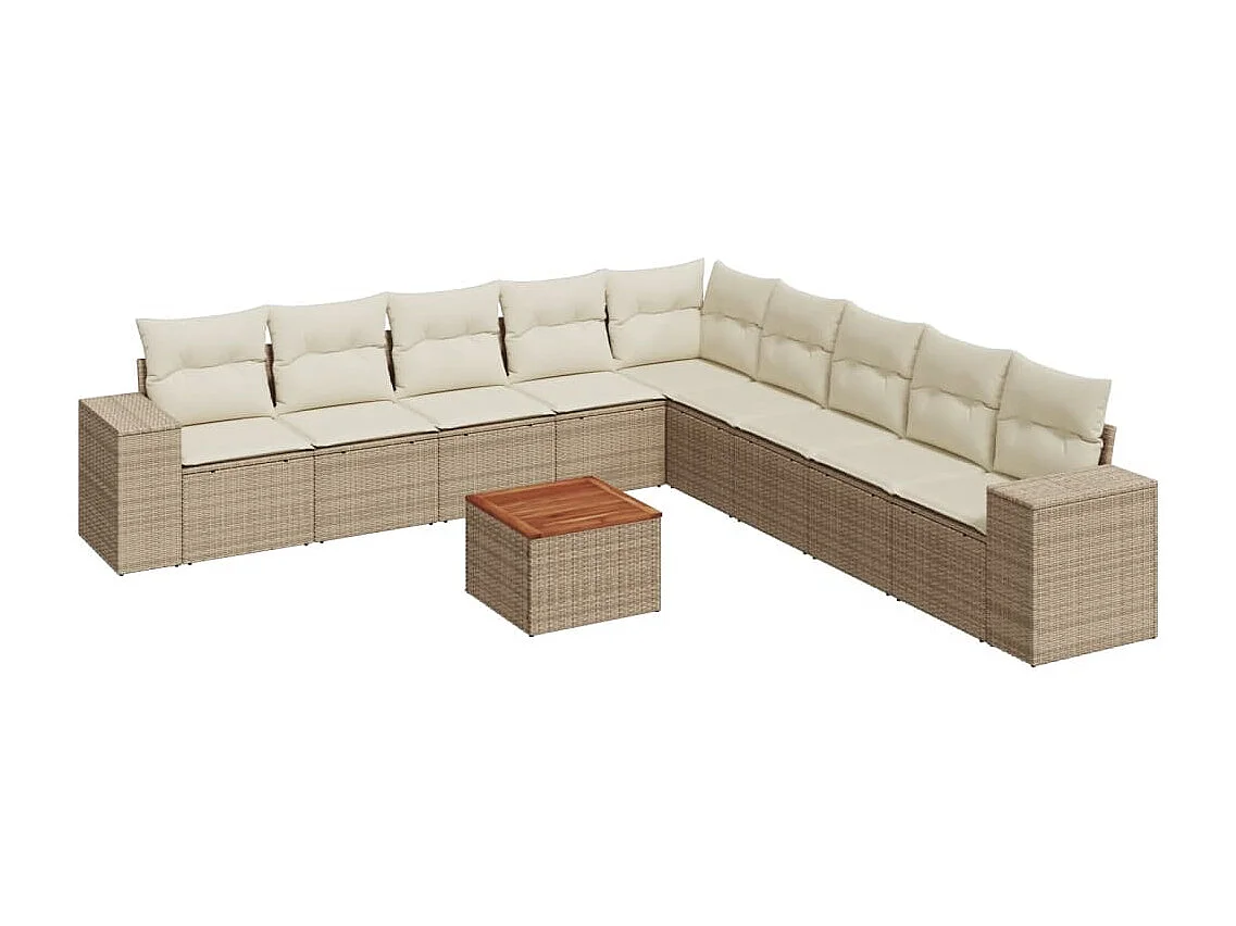 10-tlg. Garten-Sofagarnitur mit Kissen Beige Poly Rattan