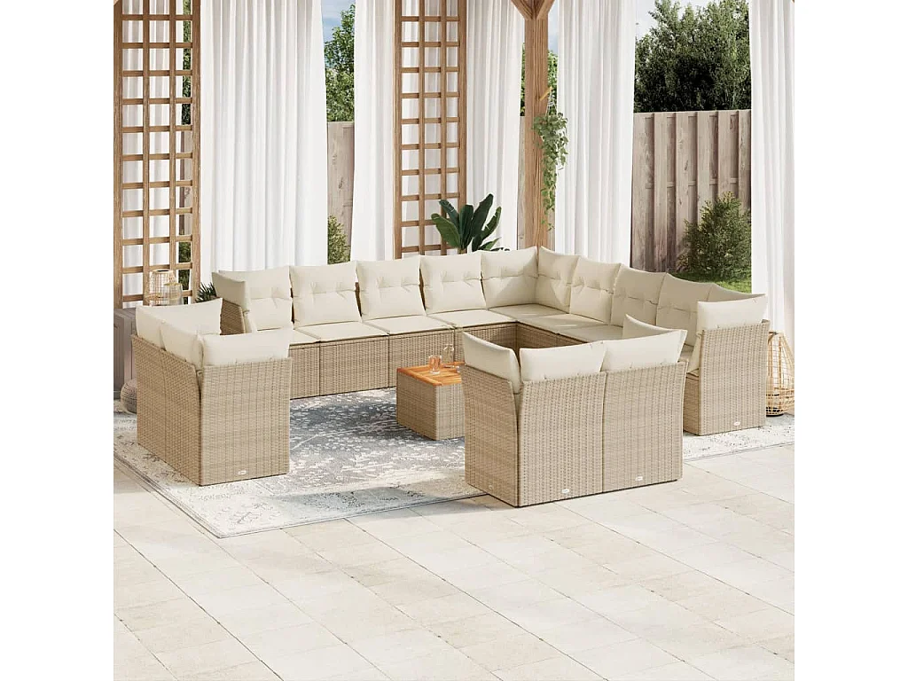 Salon de jardin avec coussins 14 pcs beige résine tressée