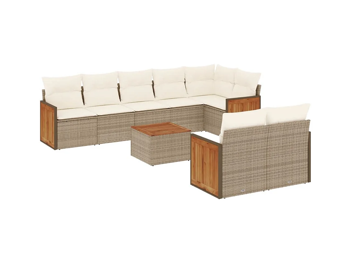 Salon de jardin avec coussins 9 pcs beige résine tressée