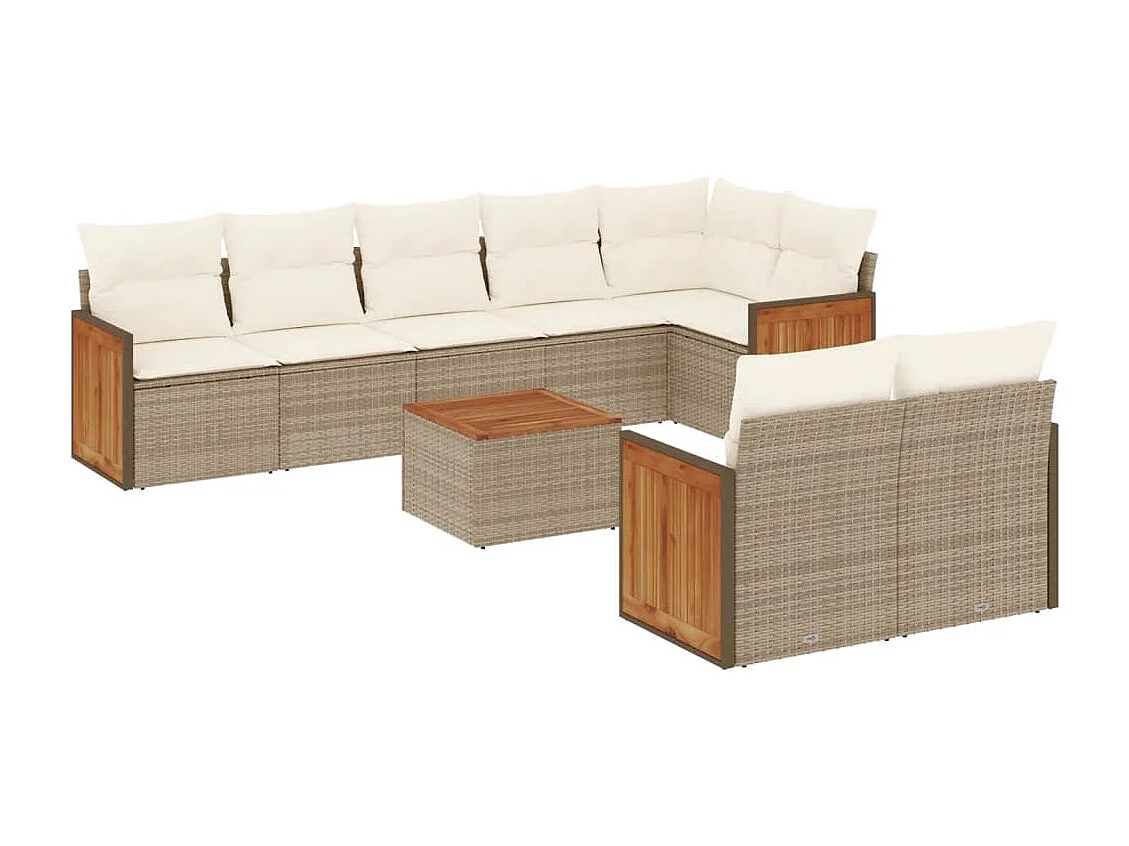 Salon de jardin avec coussins 9 pcs beige résine tressée