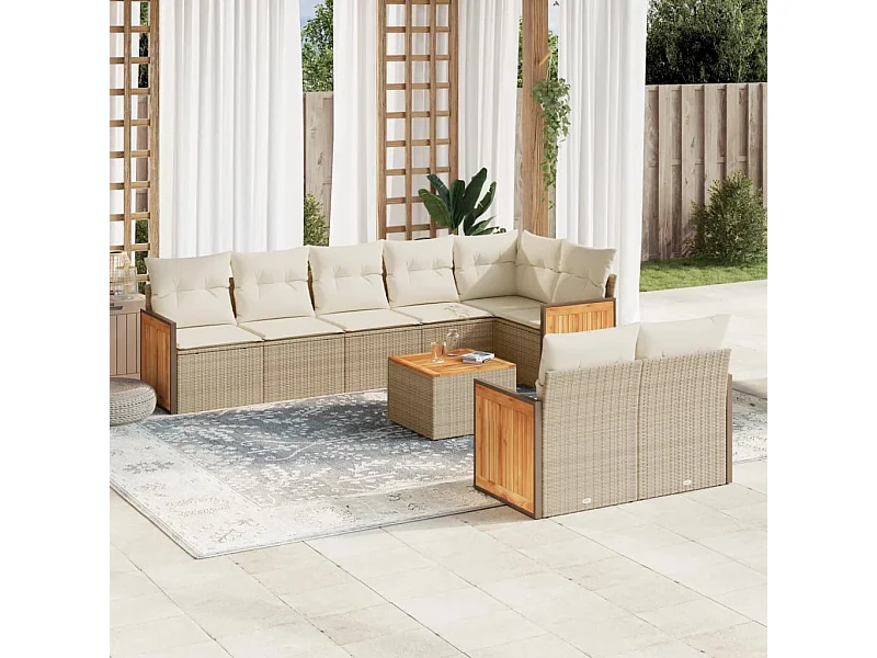 Salon de jardin avec coussins 9 pcs beige résine tressée
