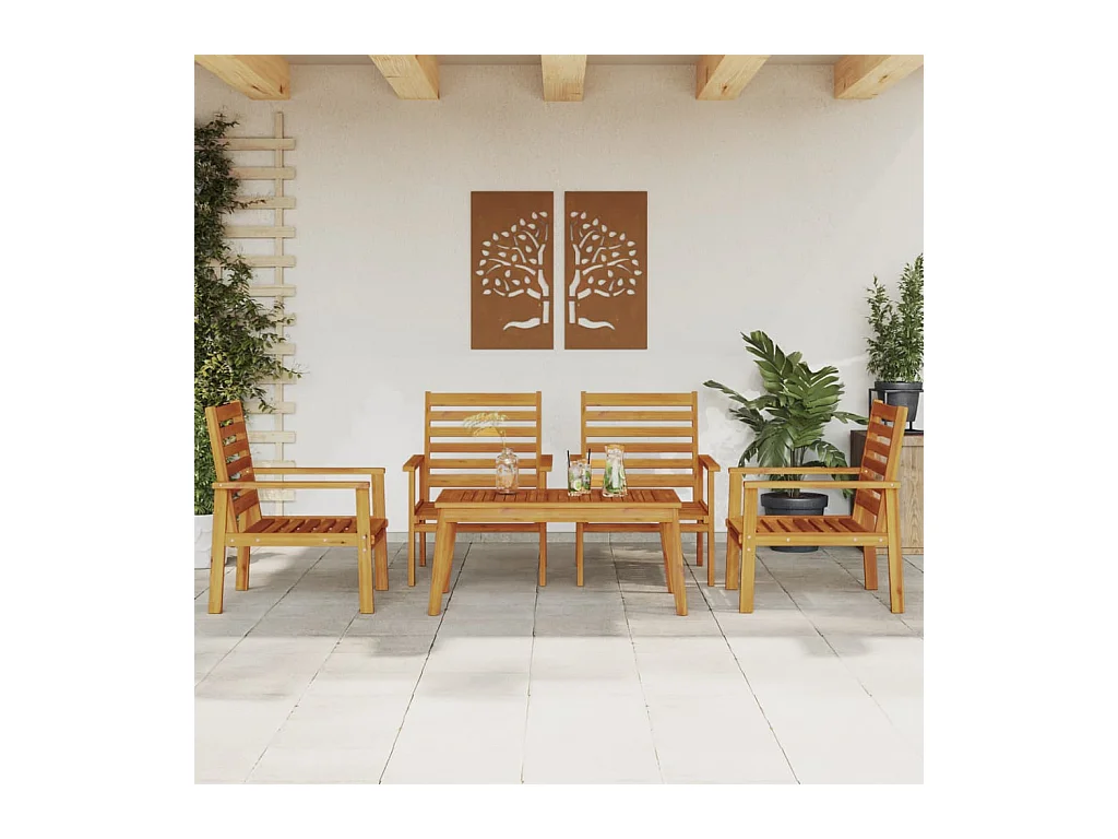 Set Salotto da Giardino 5 pz in Legno Massello di Acacia