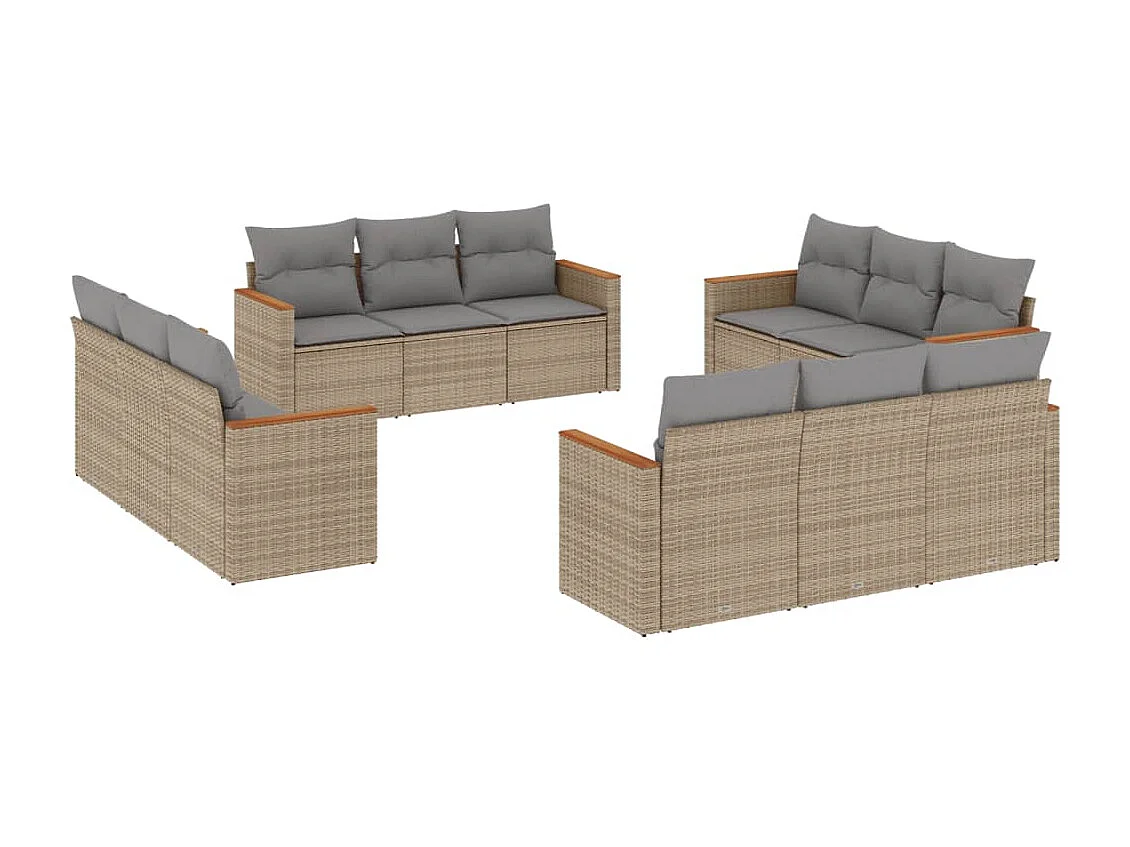 Salon de jardin et coussins 12 pcs mélange beige résine tressée