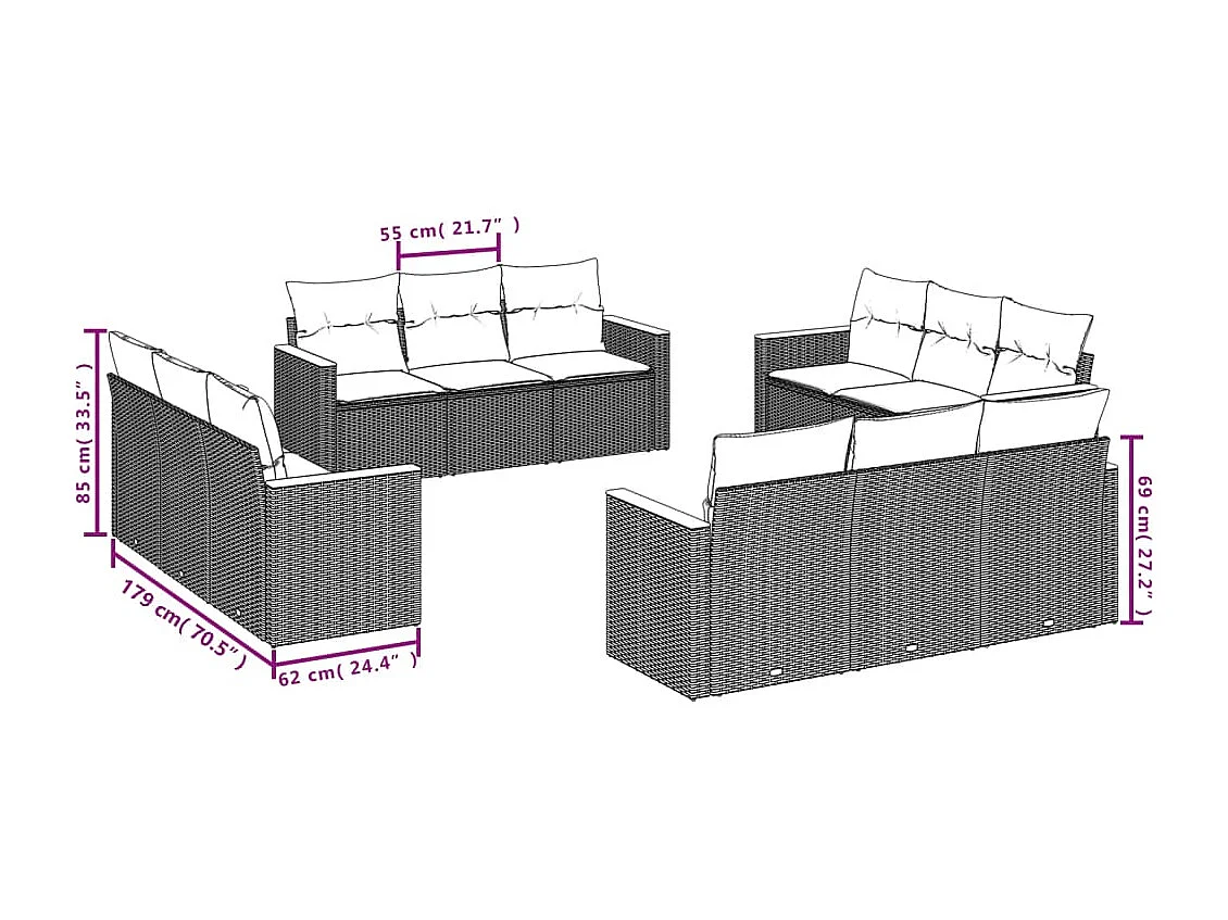 Salon de jardin et coussins 12 pcs mélange beige résine tressée