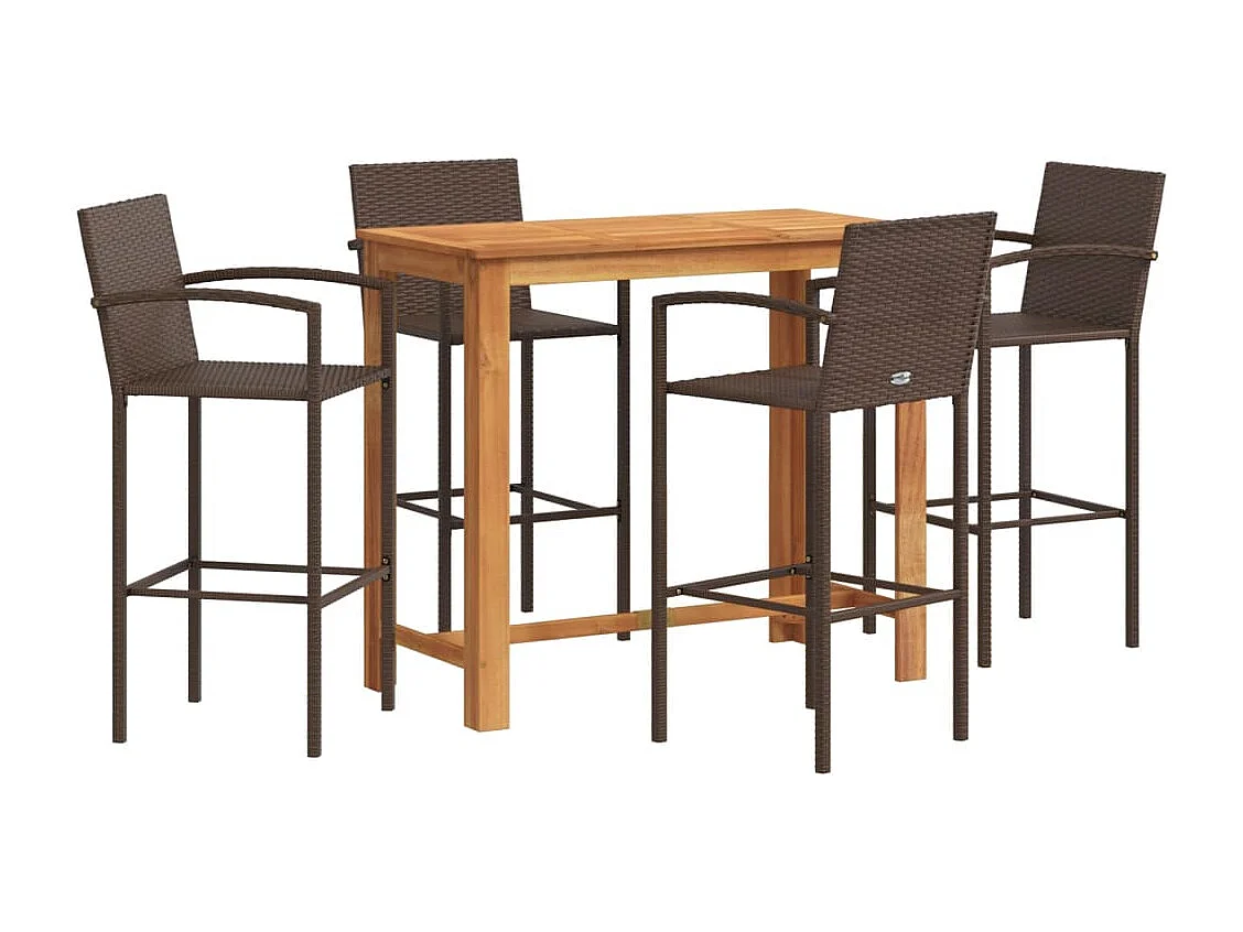 Ensemble de bar de jardin 5 pcs marron bois massif acacia rotin