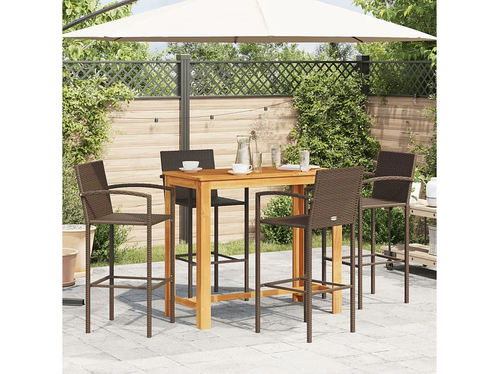 Ensemble de bar de jardin 5 pcs marron bois massif acacia rotin
