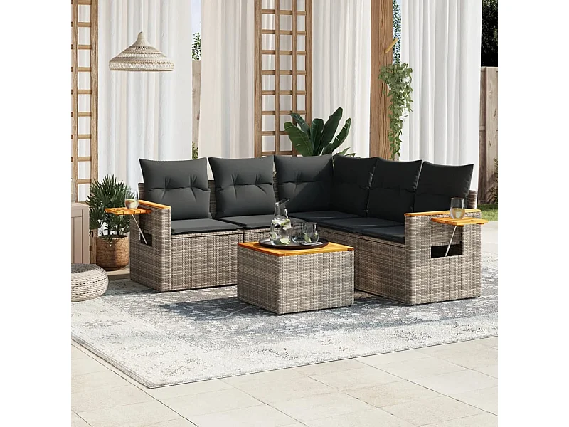 Set Divano da Giardino 6 pz con Cuscini Grigio in Polyrattan