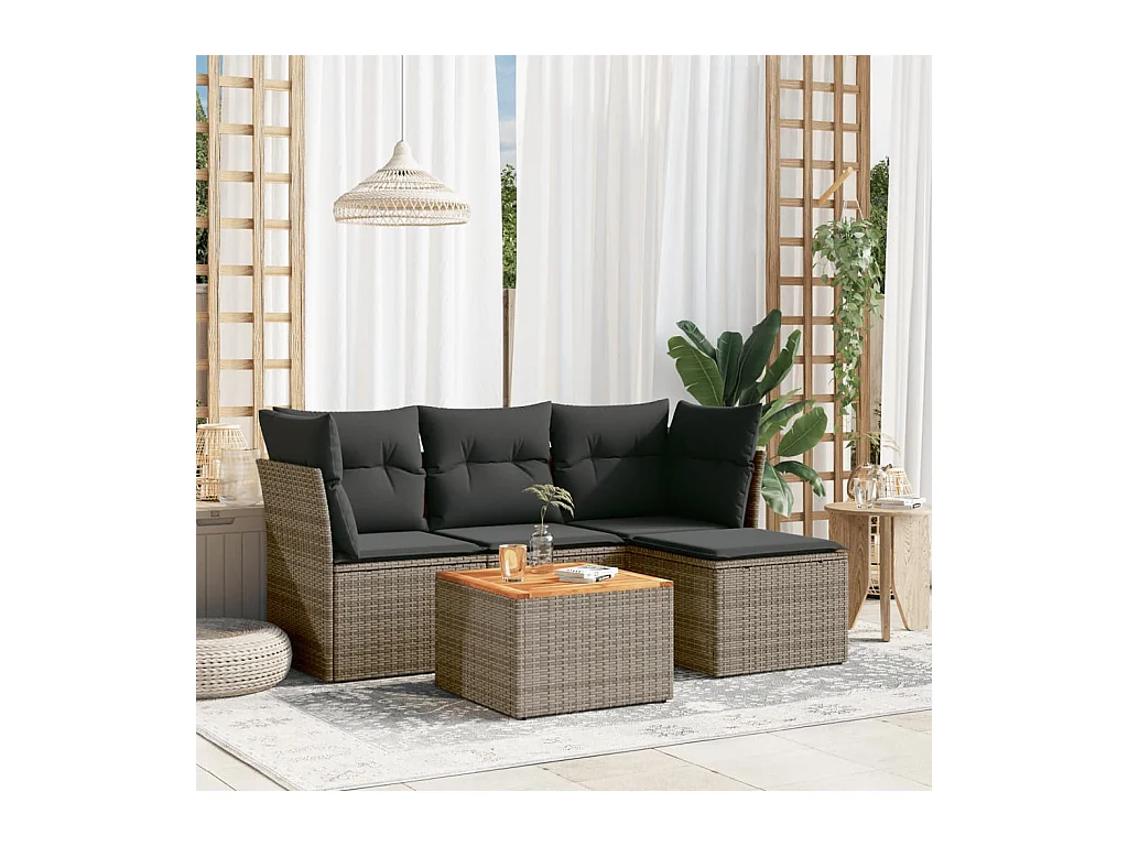 Salon de jardin 5 pcs avec coussins gris résine tressée