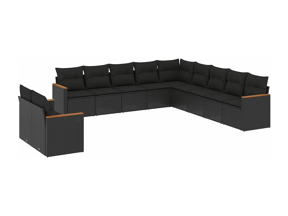 Set Divani da Giardino 11 pz con Cuscini in Polyrattan Nero