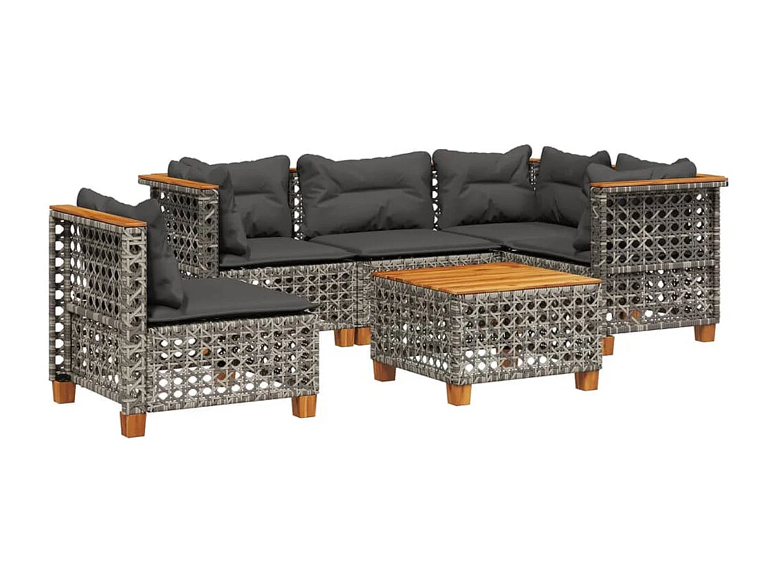 Salon de jardin 6 pcs avec coussins gris résine tressée