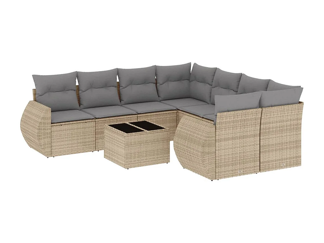 Salon de jardin avec coussins 9 pcs beige résine tressée