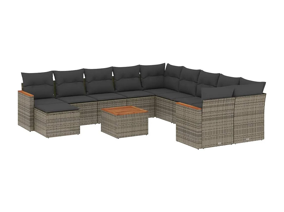 Salon de jardin avec coussins 12 pcs gris résine tressée