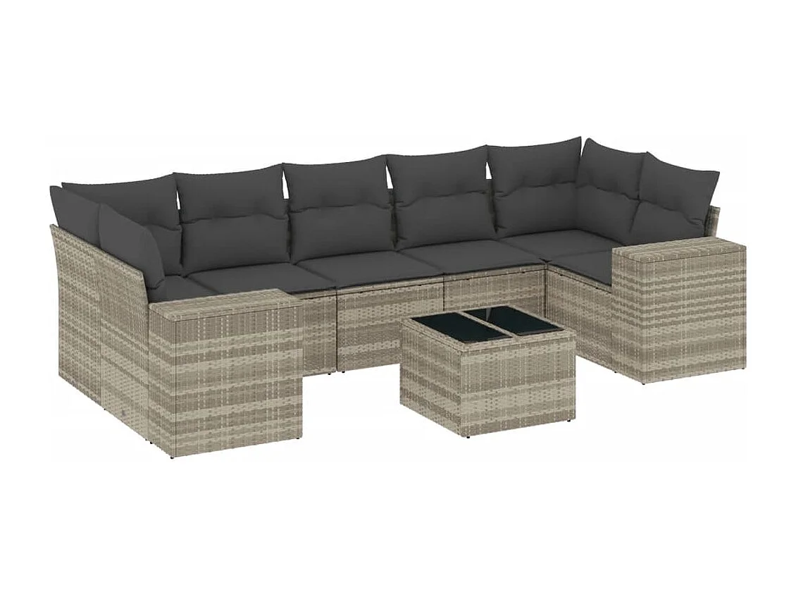 Salon de jardin 8 pcs avec coussins gris clair résine tressée