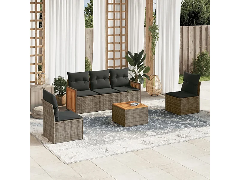 Set Divano da Giardino 6 pz con Cuscini Grigio in Polyrattan