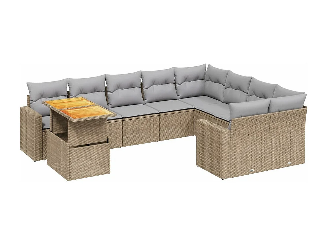 Salon de jardin avec coussins 10 pcs beige résine tressée