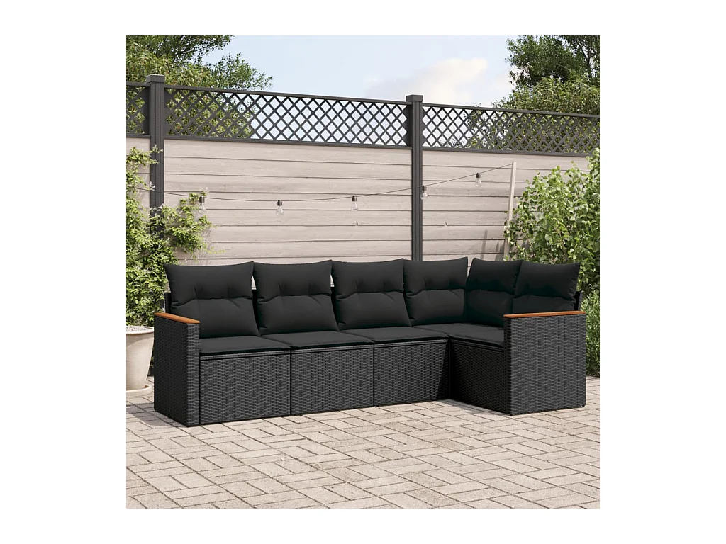 Salon de jardin 5 pcs avec coussins noir résine tressée