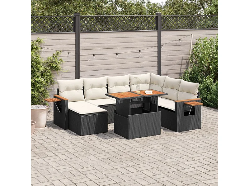 Salon de jardin 8 pcs avec coussins noir résine tressée