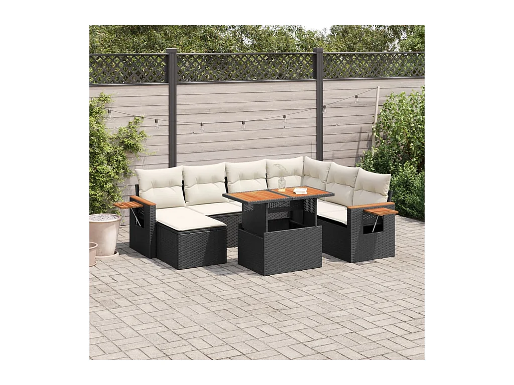 Salon de jardin 8 pcs avec coussins noir résine tressée