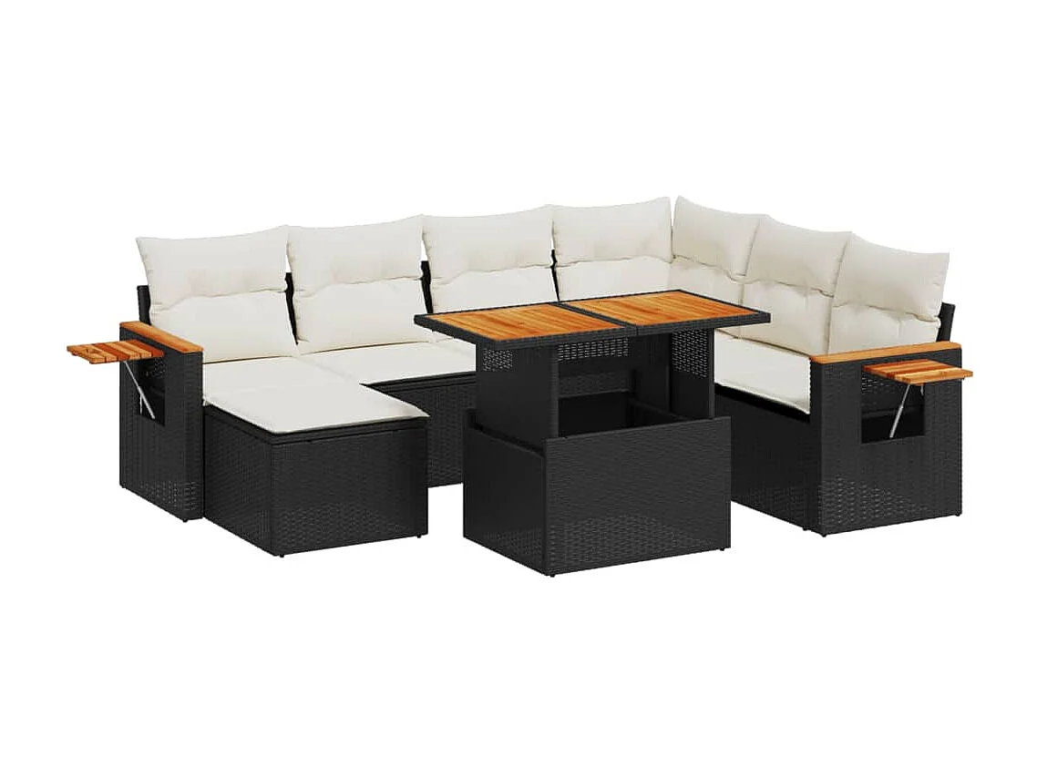 8-tlg. Garten-Sofagarnitur mit Kissen Schwarz Poly Rattan