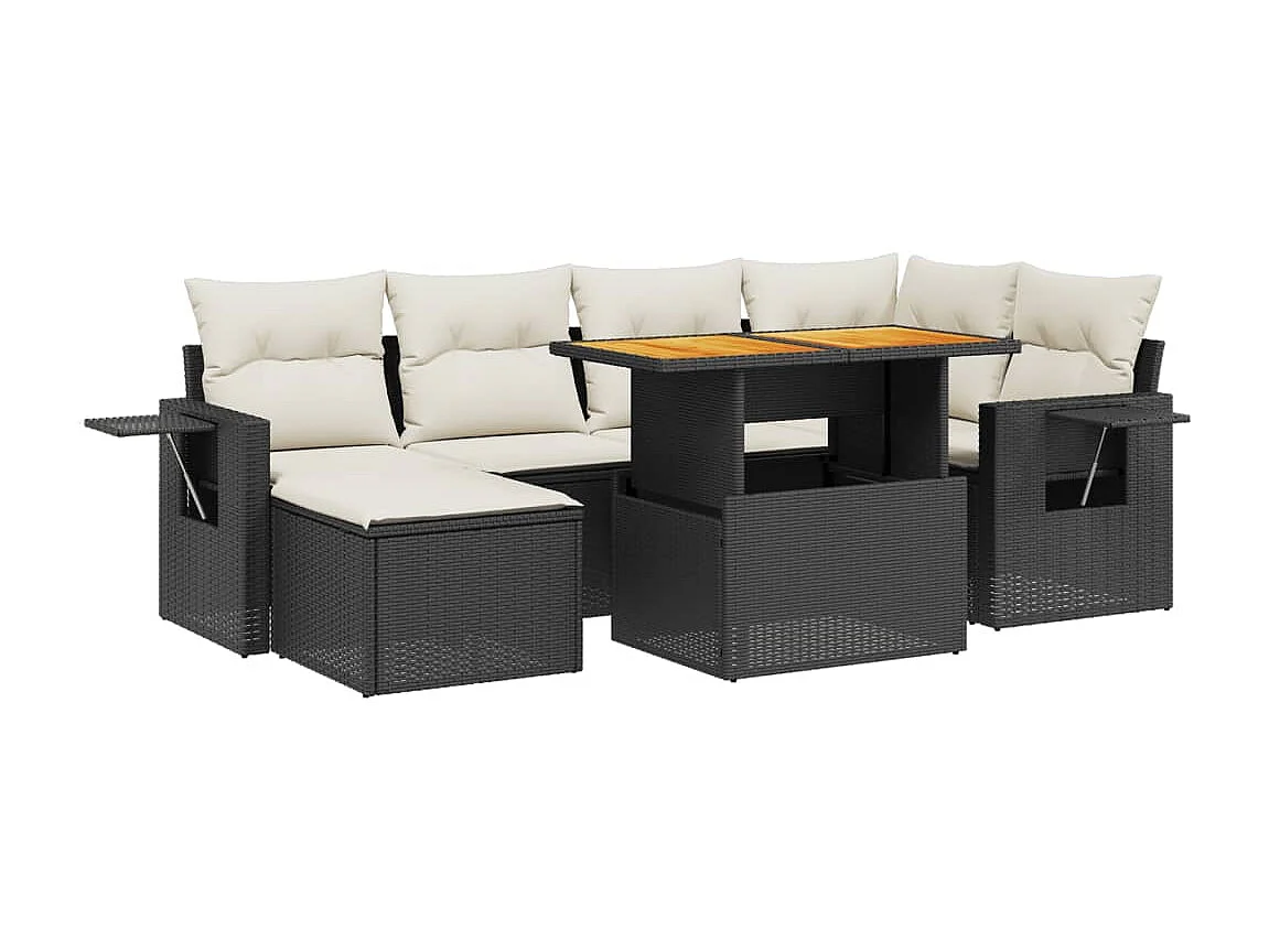 Set Divani da Giardino con Cuscini 7pz Nero Polyrattan