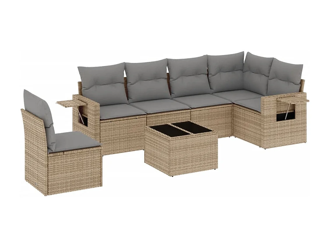 Salon de jardin avec coussins 7 pcs beige résine tressée