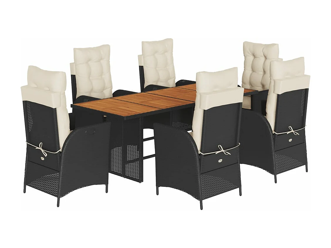 Ensemble à manger de jardin coussins 7pcs Noir Résine tressée