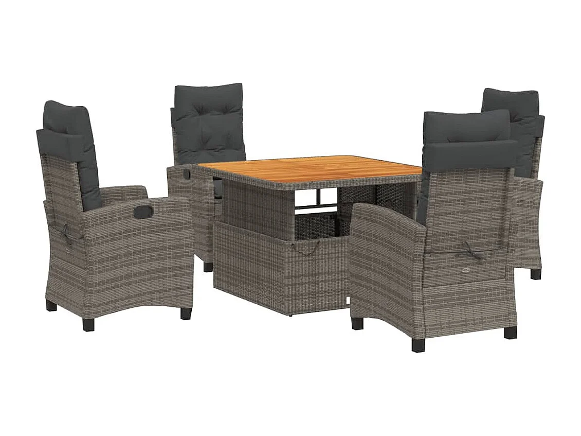 Set comedor de jardín 5 piezas con cojines ratán sintético gris