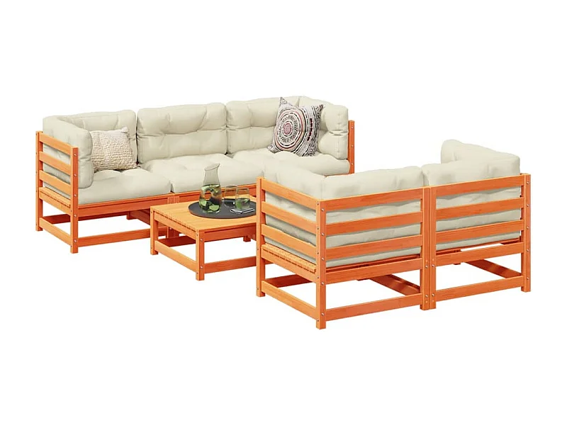 Set Divani Giardino 6pz con Cuscini Marrone Cera Massello Pino