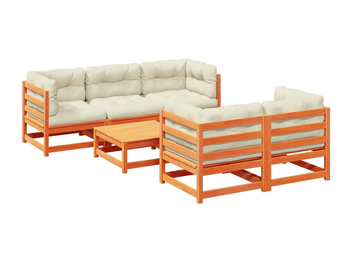 6-tlg. Garten-Sofagarnitur mit Kissen Wachsbraun Kiefernholz