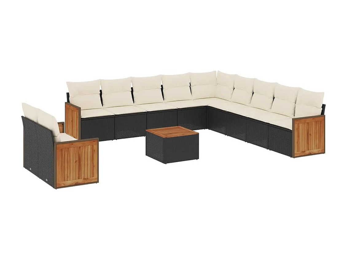 Set Divani da Giardino 12 pz con Cuscini Nero in Polyrattan