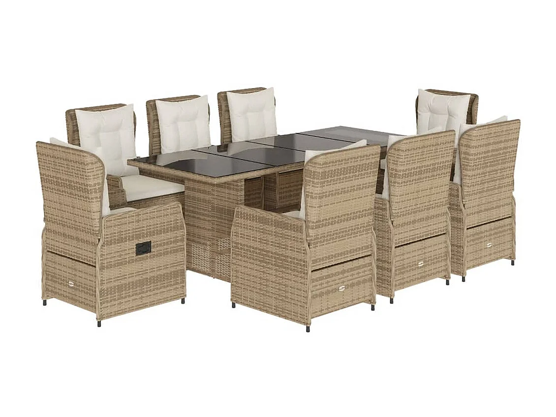 Ensemble à manger de jardin et coussins 9 pcs beige Poly rotin