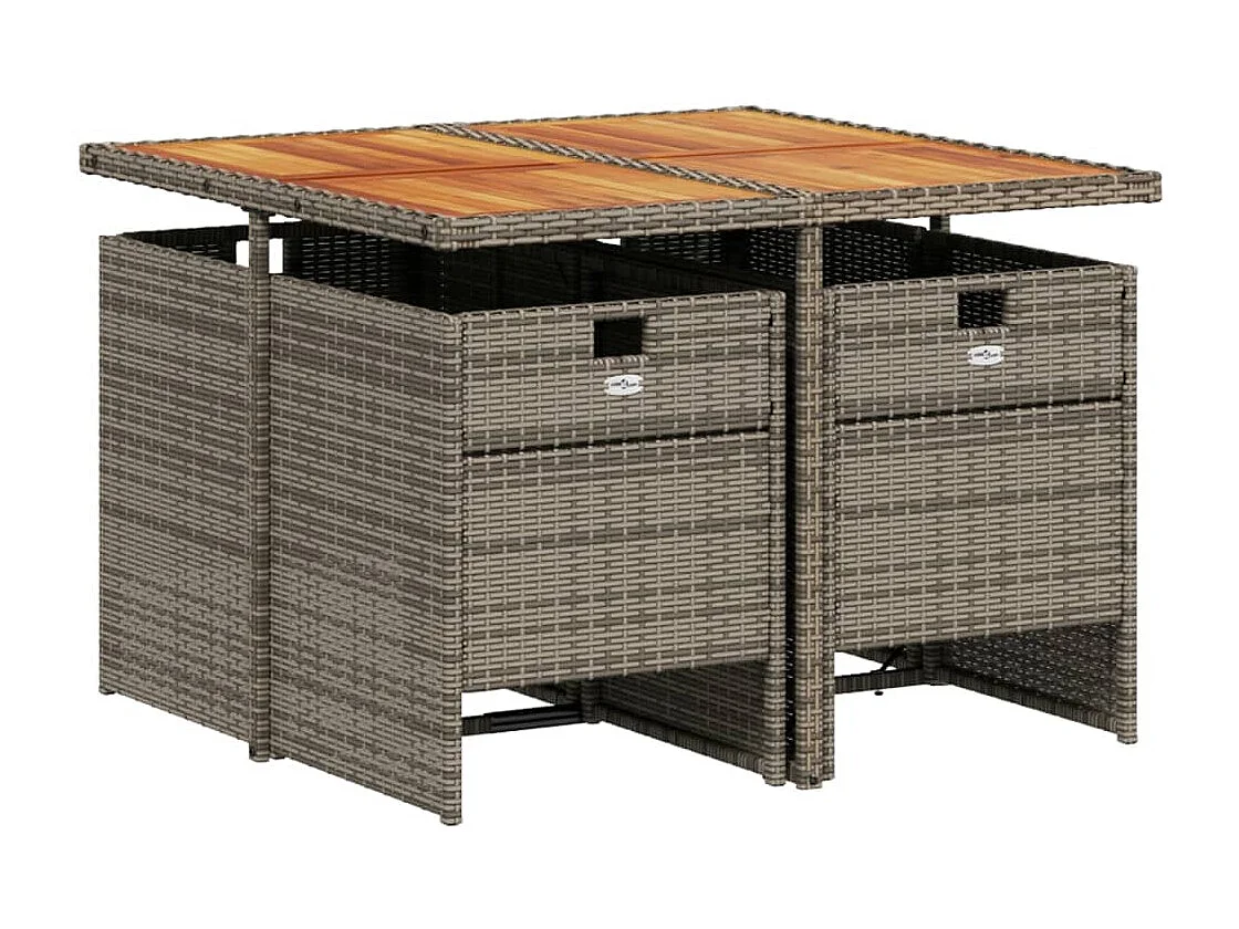 Set da Pranzo da Giardino 5 pz con Cuscini in Polyrattan Grigio