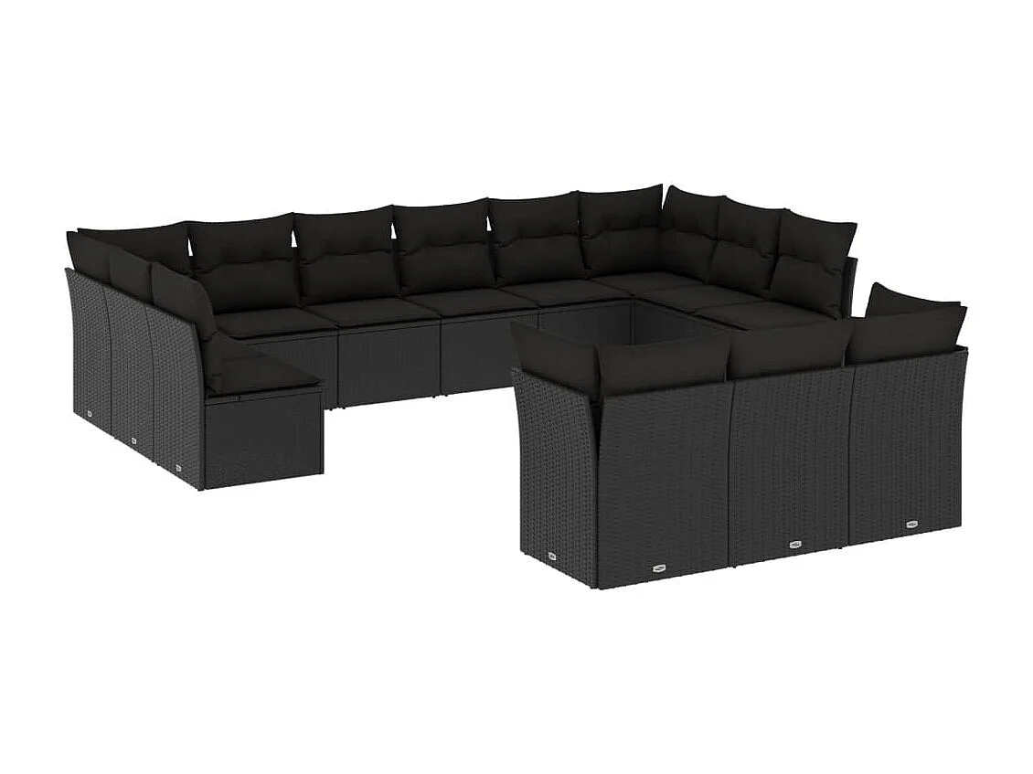 Set Divani da Giardino 13pz con Cuscini Nero in Polyrattan