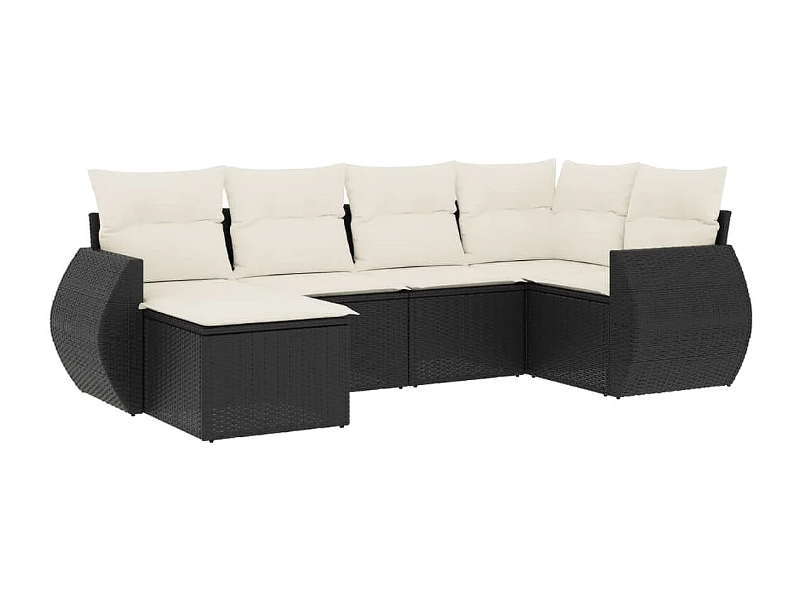 6-tlg. Garten-Sofagarnitur mit Kissen Schwarz Poly Rattan