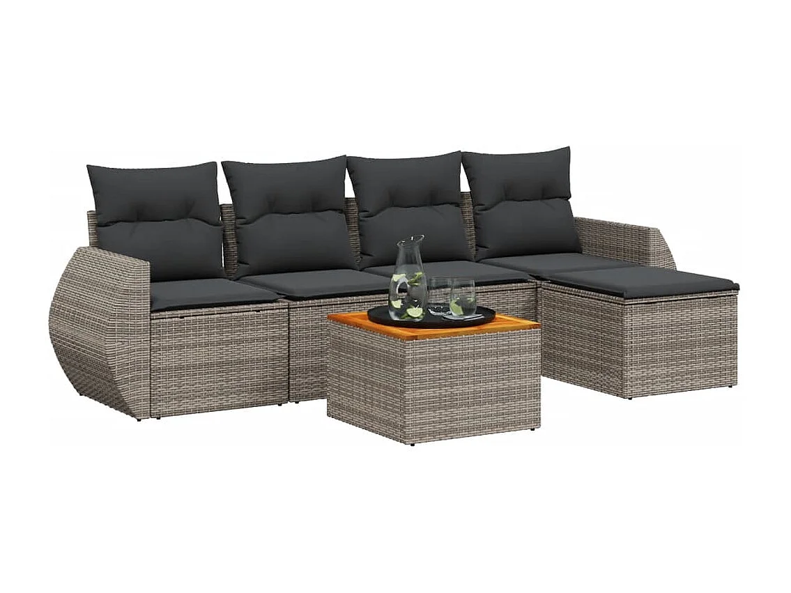Set Divano da Giardino 6 pz con Cuscini Grigio in Polyrattan
