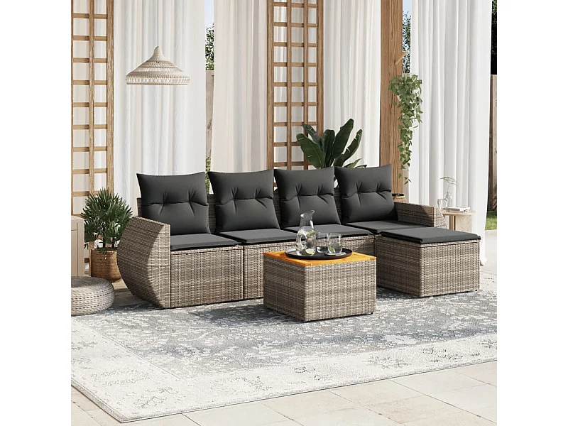 Set Divano da Giardino 6 pz con Cuscini Grigio in Polyrattan